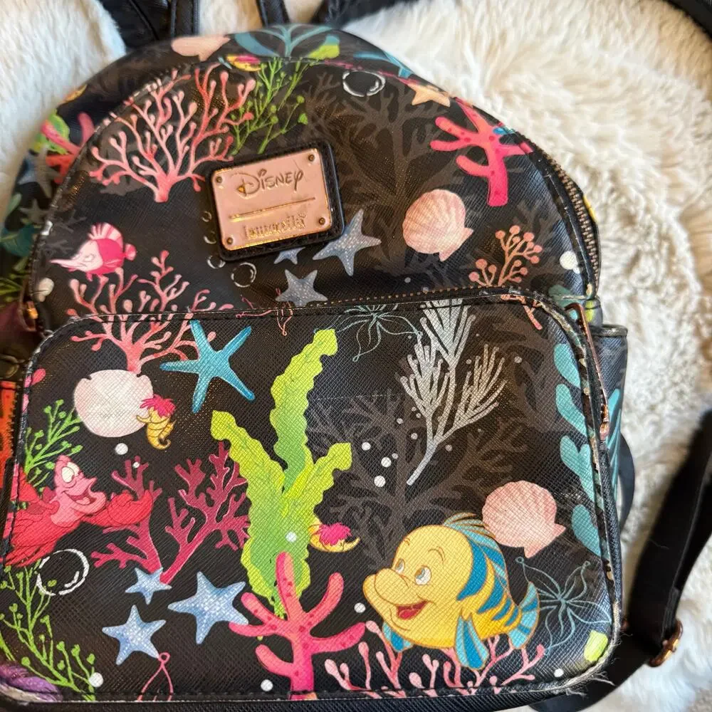Loungefly‎ Disney Ariel The Little Mermaid Mini Backpack Flounder & Sebastian
